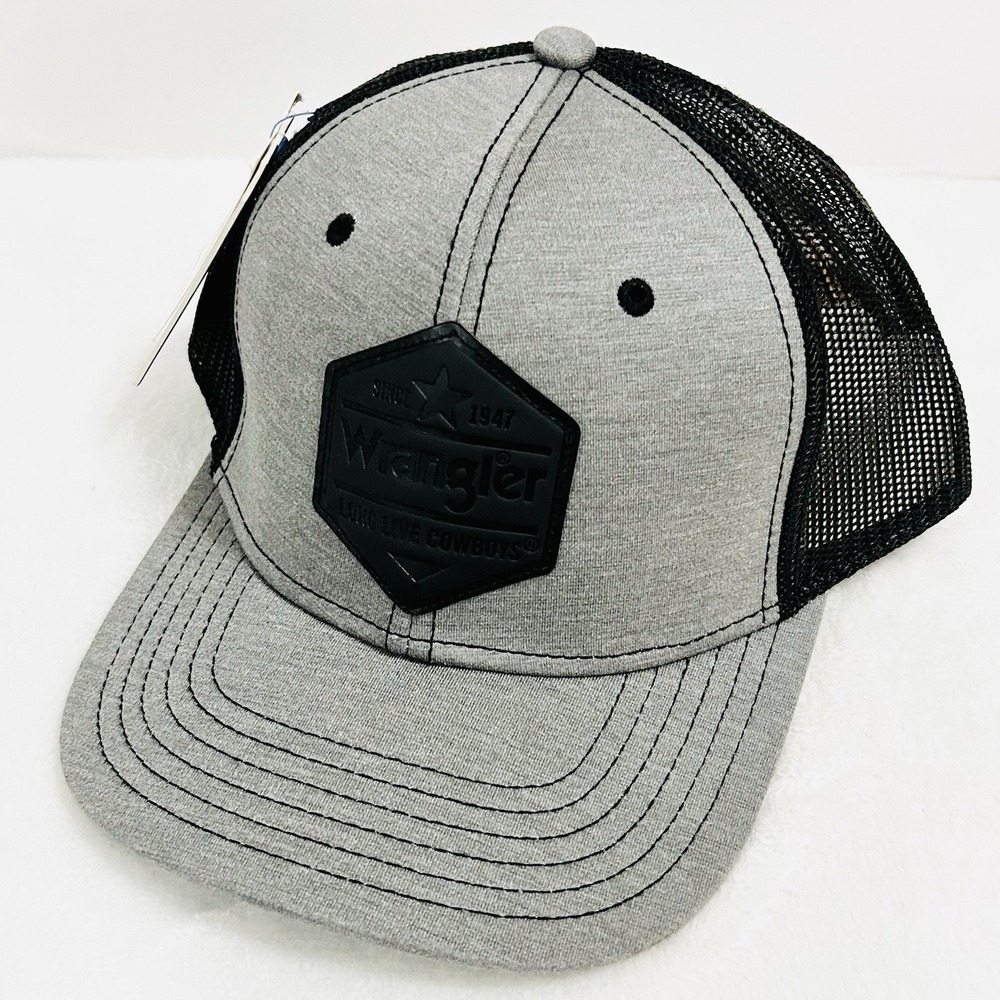 Wrangler‎ Cowboy Patch Rancher Trucker Hat Cap Snapback Adjustable Gray Outdoors